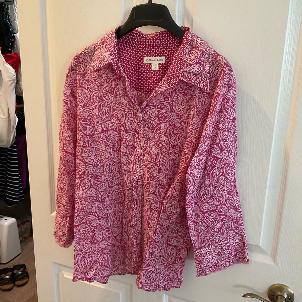 Coldwater Creek Women's Red Paisley Button Down Shirt